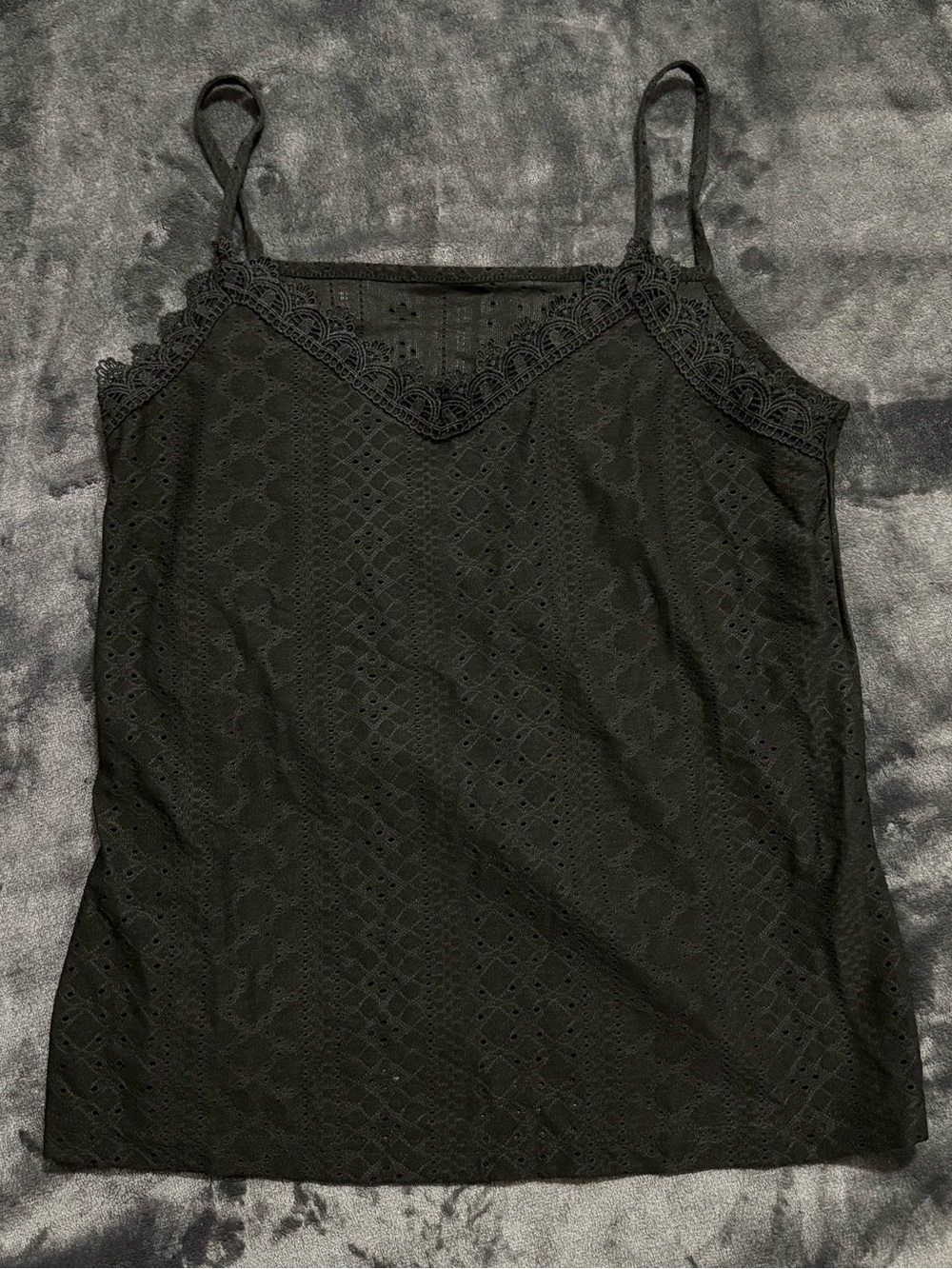 Black Lace-Trim Eyelet Tank Top